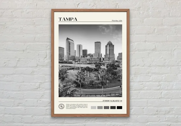 Tampa Black And White Travel Poster, Florida