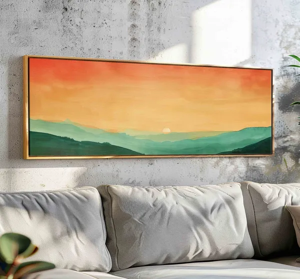 Modern Landscape Art Print, Minimal Boho Panorama