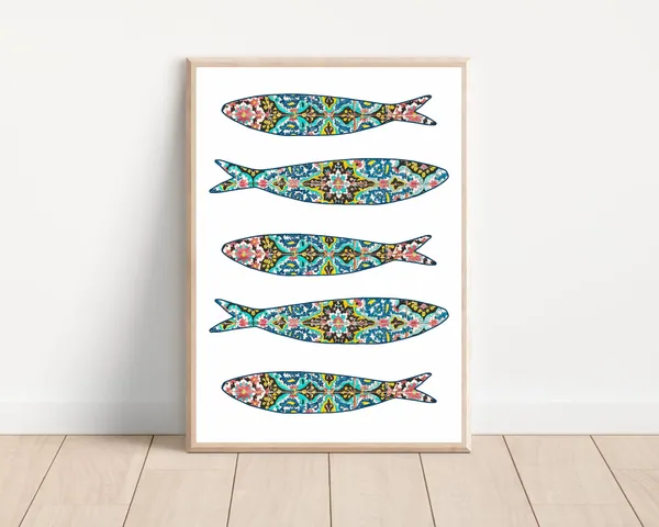 Colorful Boho Portugal Sardine Tile Art Print