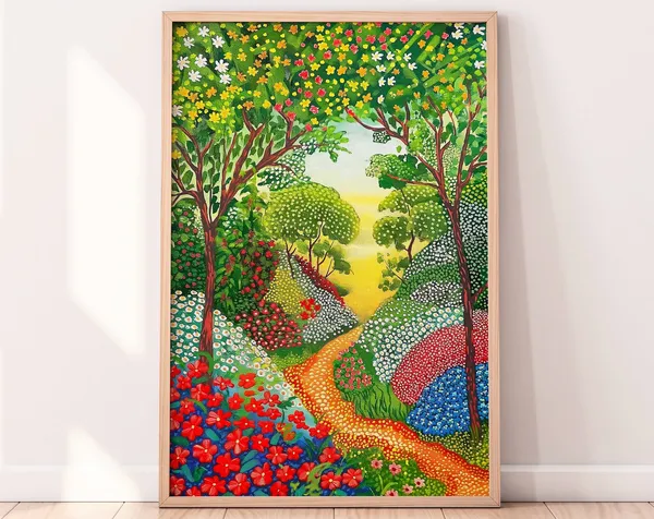 Colorful Forest Path Illustration Art Print