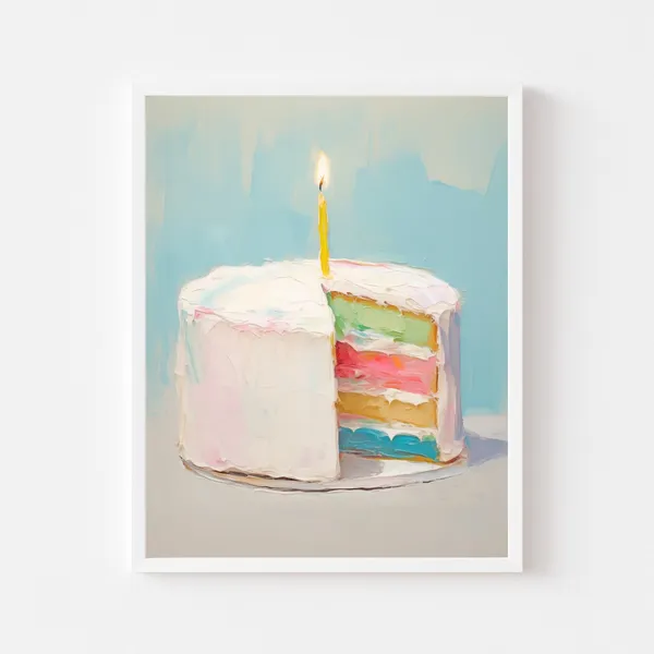 Birthday Cake Painting, Rainbow Dessert Art Print