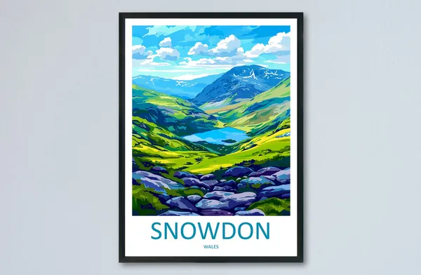 Snowdonia Travel Poster, Wales Landscape Art