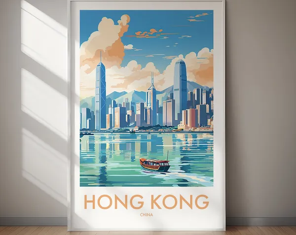 Hong Kong Travel Poster, Asia Travel Art Print