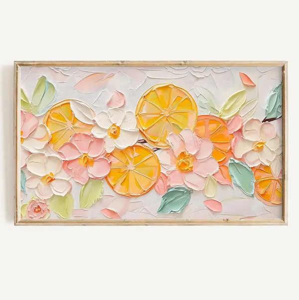 Textured Citrus Floral Art Print, Pop Art Summer