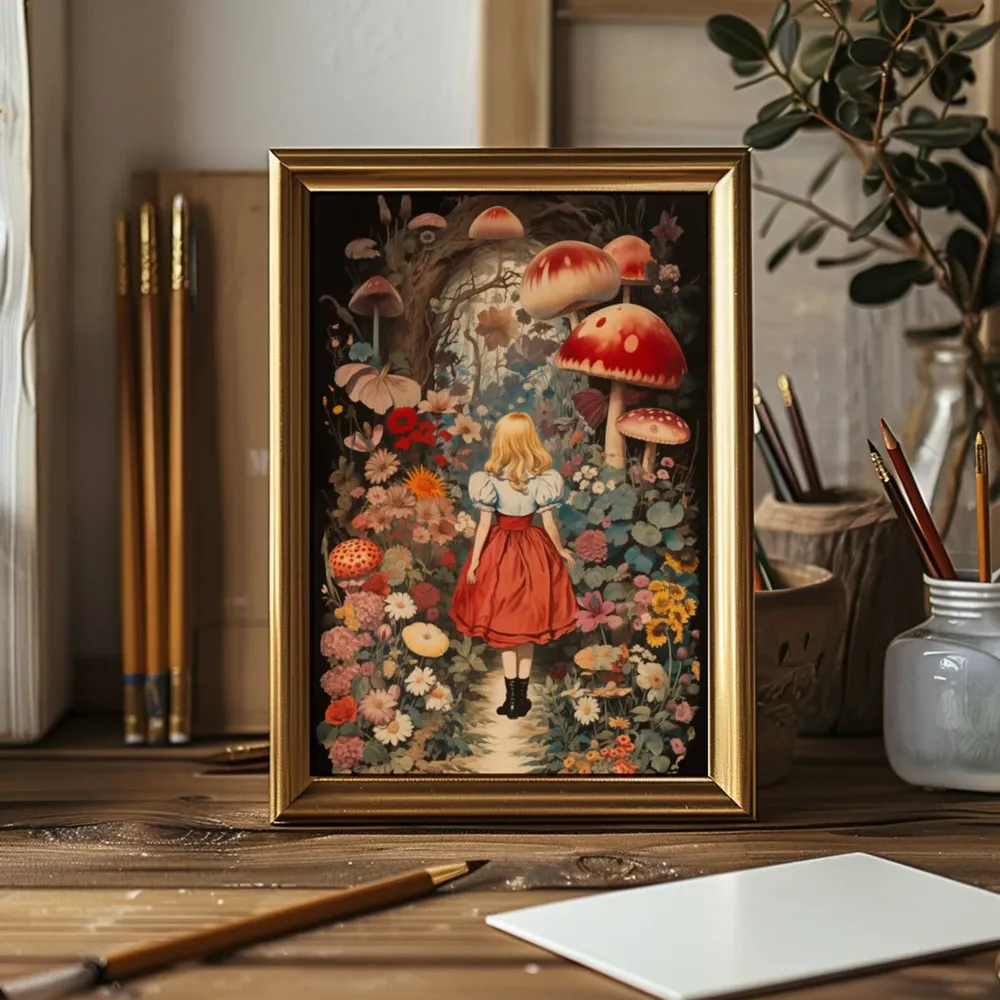 Vintage Alice Mushroom Wonderland Botanical Art Print - Image 3