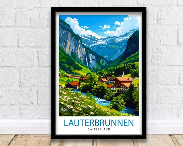 Lauterbrunnen Switzerland Travel Poster, Alpine Valley