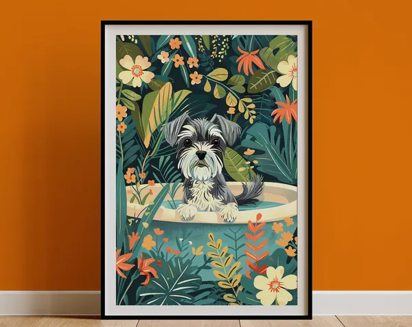 Miniature Schnauzer Boho Jungle Bathtub Art Print