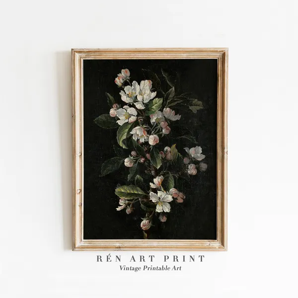 Dark Tulips Still Life Painting, Vintage Floral Art Print