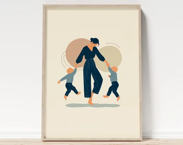 Mother And Toddlers Dancing Minimalist Art Print