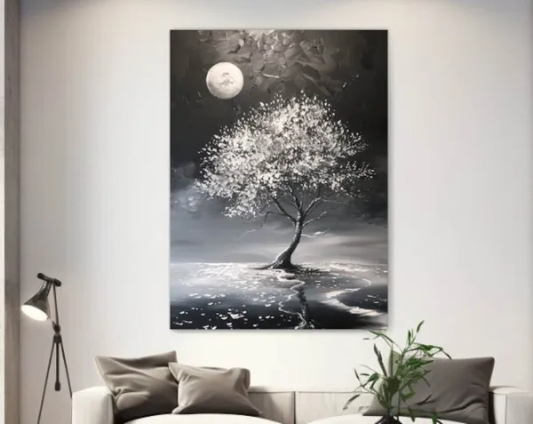 Tree and Moon Abstraction, Nature Wall Art Print