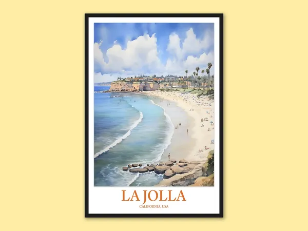 La Jolla Cove Travel Poster, San Diego Wall Art