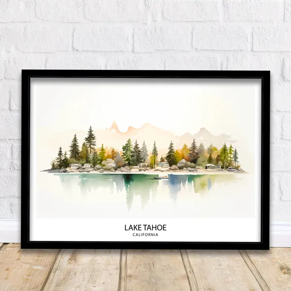 Lake Tahoe Illustration Travel Poster, California Decor