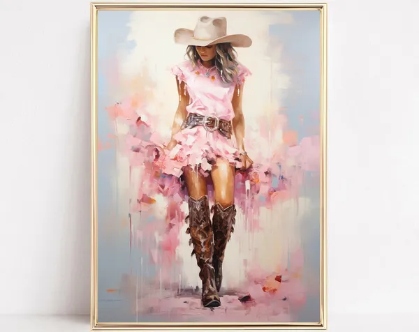 Cowgirl Watercolor Art Print, Preppy Western Decor