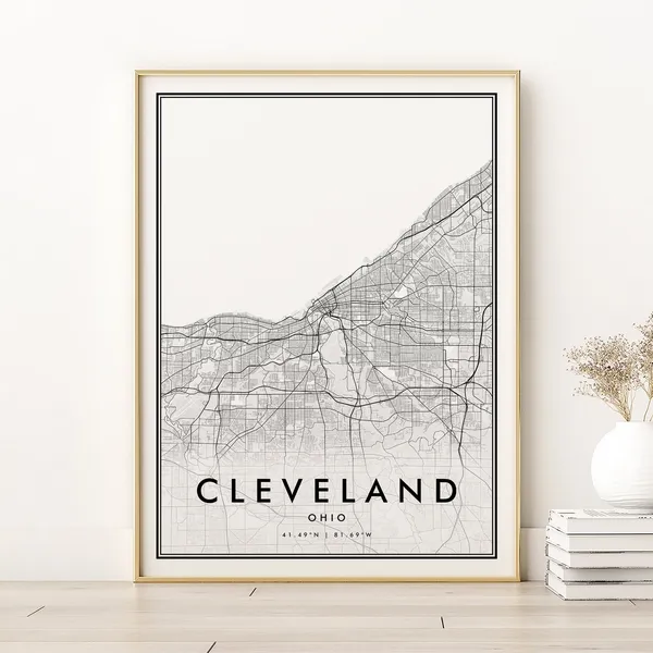 Cleveland Map Print, Minimalist Ohio Travel Poster