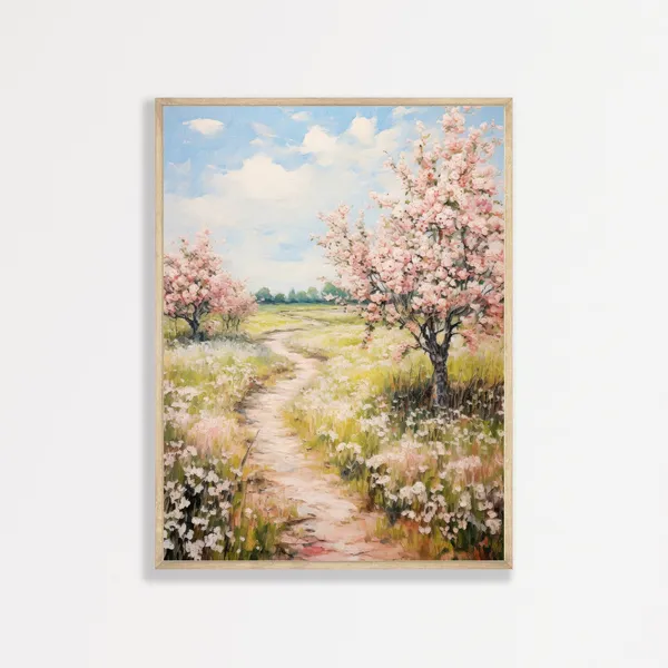 Countryside Spring Landscape, Retro Vintage Art Print