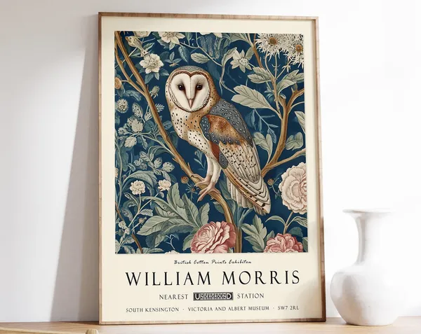 William Morris Owl Poster, Vintage Exhibition Art Print
