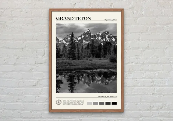 Grand Teton Black And White Travel Poster, Wyoming