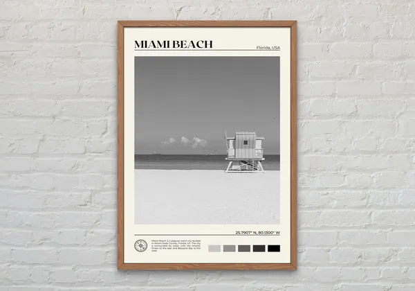 Miami Beach Black and White Travel Poster Print