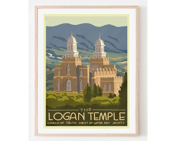 Logan LDS Temple Vintage Travel Poster, Utah