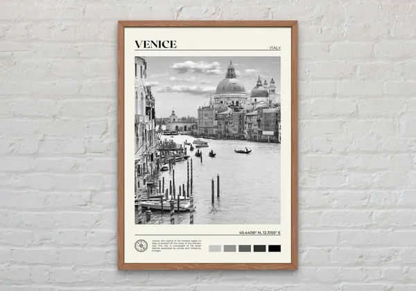Venice Black And White Travel Poster, Italy Wall Art