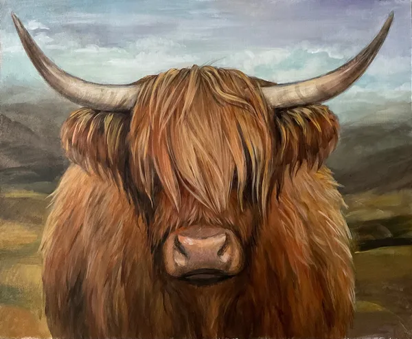Highland Cow Portrait, Original Animal Art Print