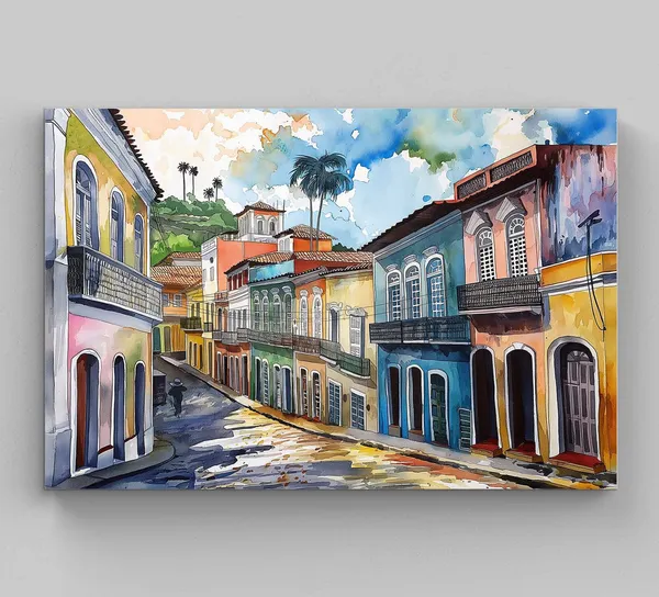 Salvador Streets Bahia Brazil Watercolor Art Print