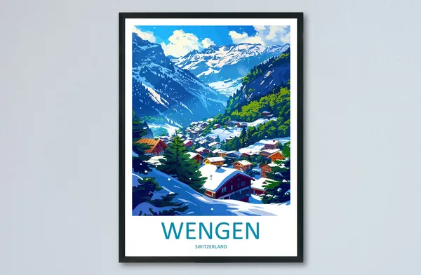 Wengen Travel Poster, Switzerland Travel Art