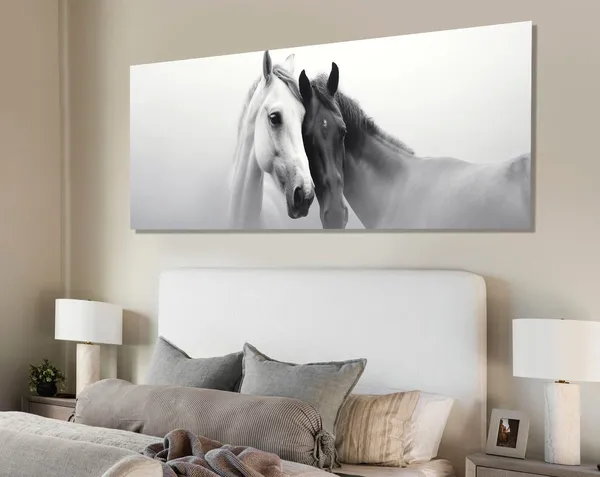 Black And White Horses In Love, Romantic Horse Art Print