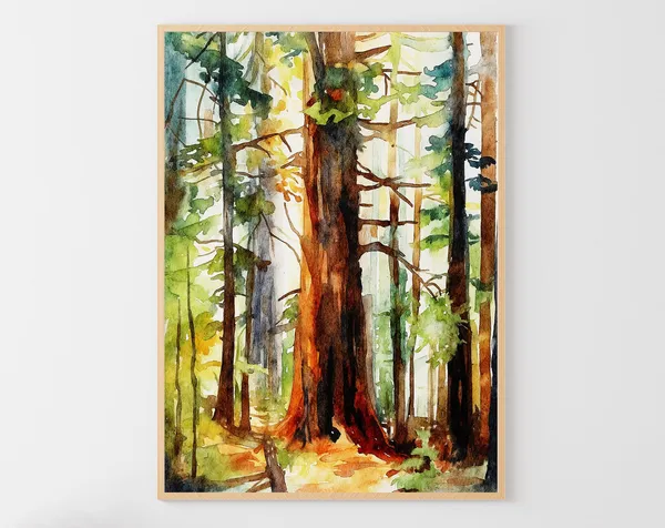 Sequoia Trees Watercolor Art Print, National Park