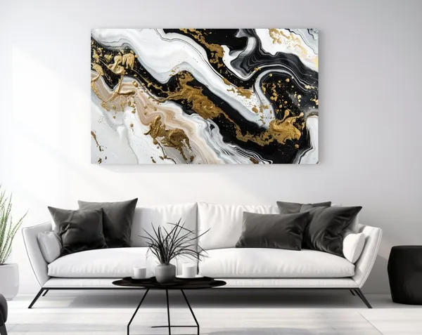 Gold, White and Black Abstract Art Print for Home Decor