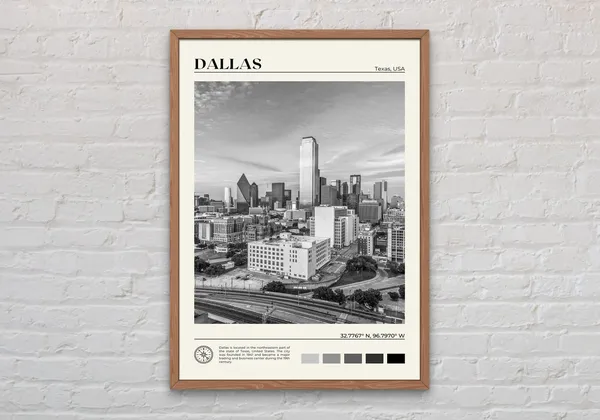 Dallas Black And White Travel Poster, Texas