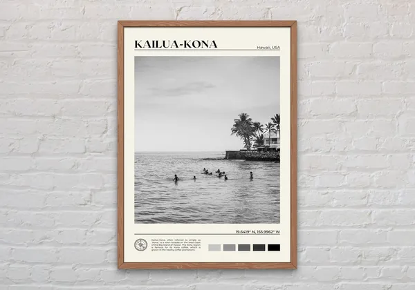 Kailua Kona Black and White Photo Poster Print
