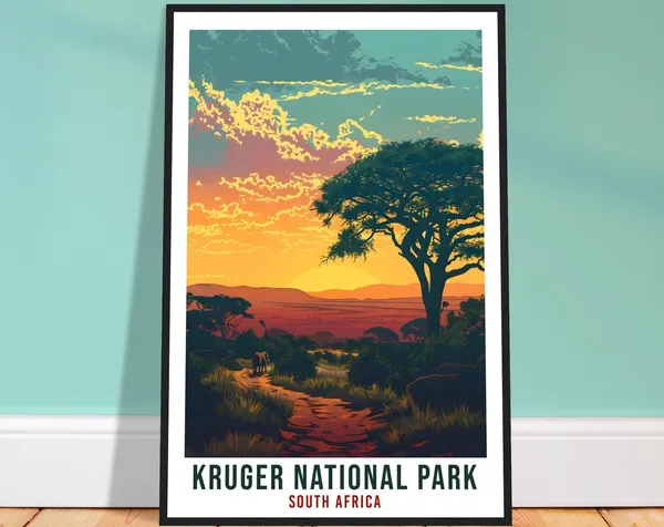 Kruger National Park South Africa Travel Poster, Park Art