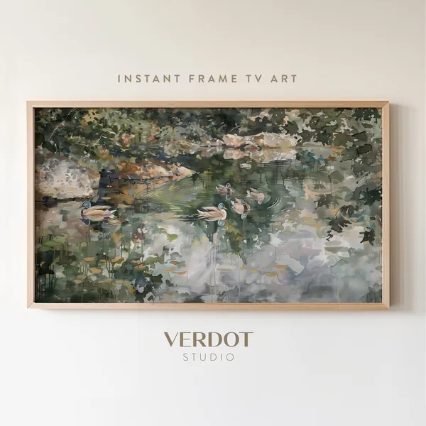 Vintage Duck Pond Country Art Print, Spring River Scene