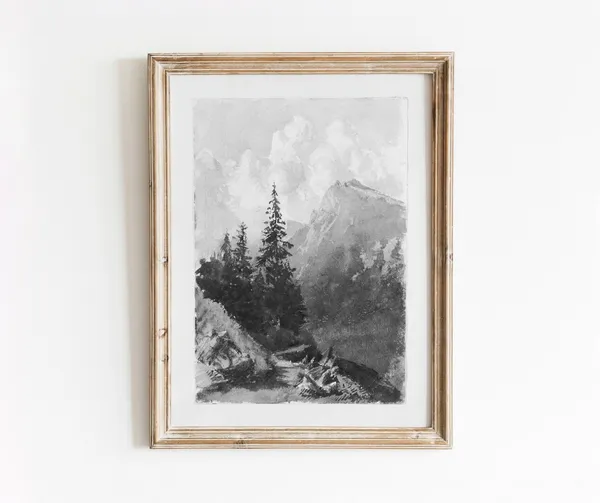 Mountain View Vintage Black And White Landscape Poster
