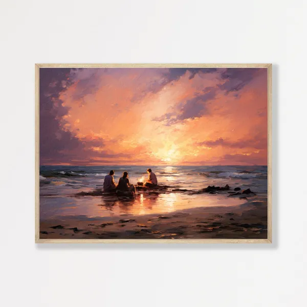 Beach Bonfire Vintage Moody Seascape Art Print