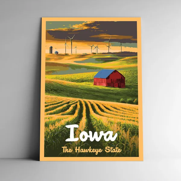 Iowa Hawkeye State Vintage Style Travel Poster