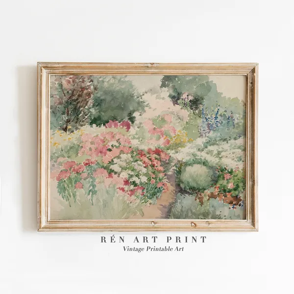 Spring Flower Field Watercolor Landscape Art Print