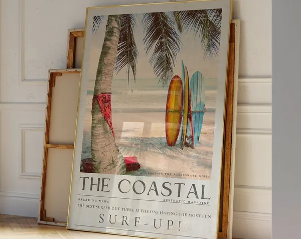 Coastal Surf Up Cowgirl Vintage 70s Art Print