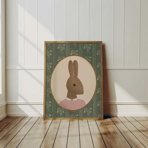 Vintage Rabbit Print, Grandmillennial Nursery Art