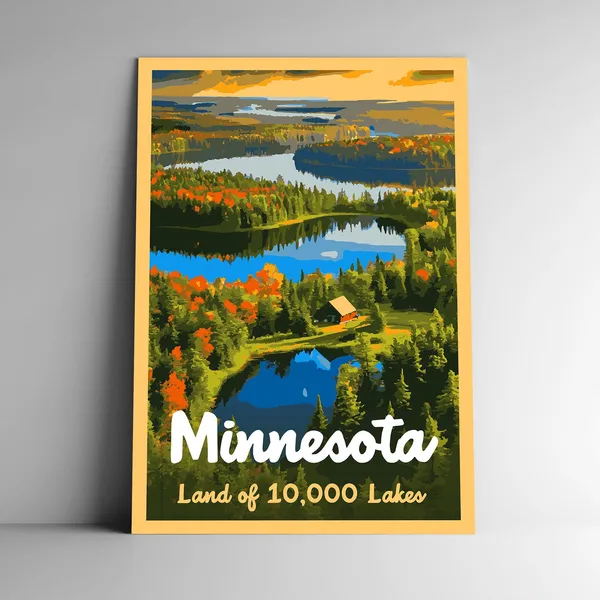 Minnesota Land of 10,000 Lakes Vintage Travel Poster