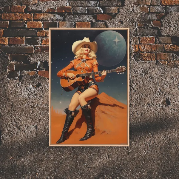 Space Cowgirl Vintage Western Oil Painting Art Print