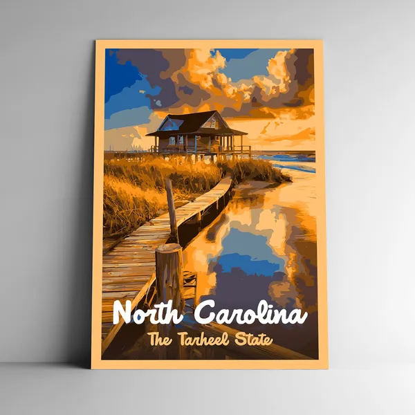 North Carolina The Tar Heel State Vintage Travel Poster