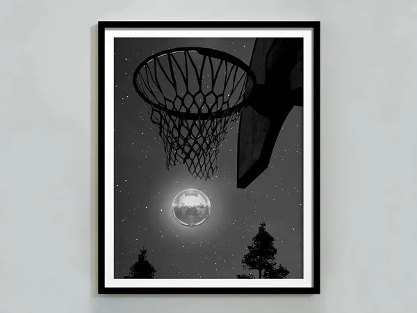 Funky Disco Basketball Poster, Trendy Bar Cart Art Print