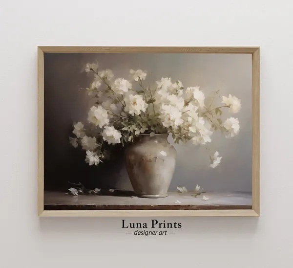 Spring Peony Painting Art, Muted Toned Floral