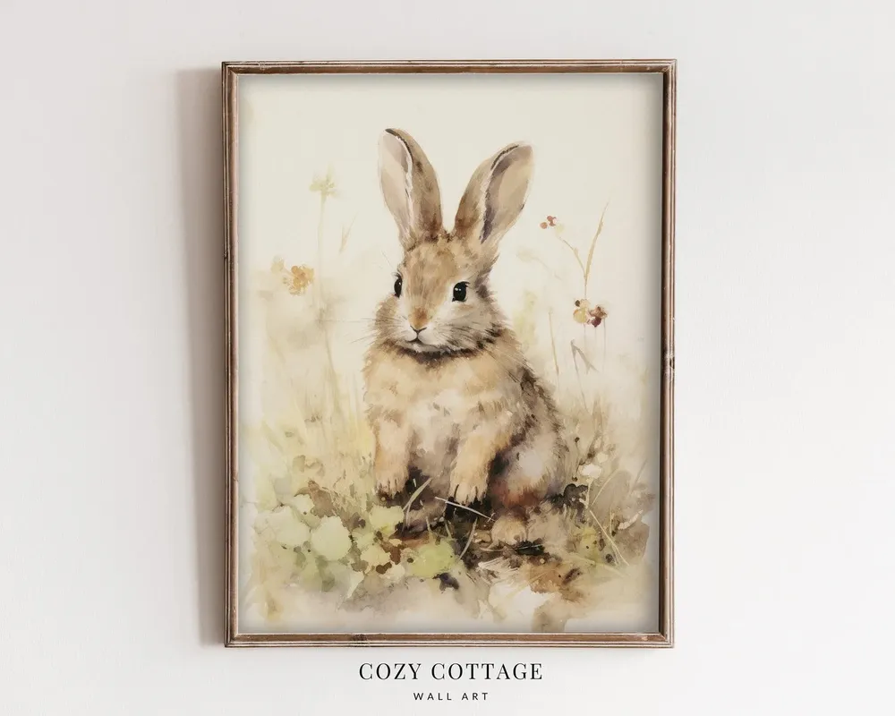 Baby Rabbit Vintage Style Art Print, Cottage Easter