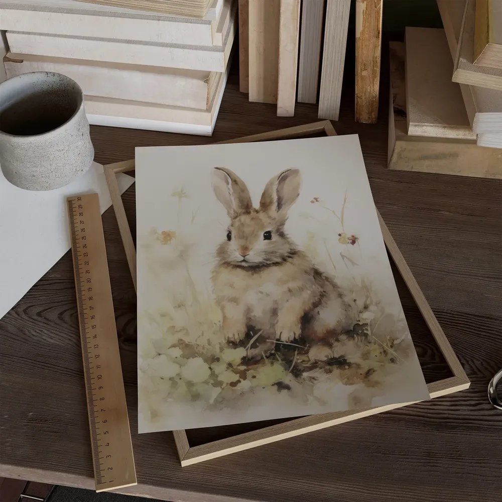 Baby Rabbit Vintage Style Painting, Easter Spring Decor - Image 2