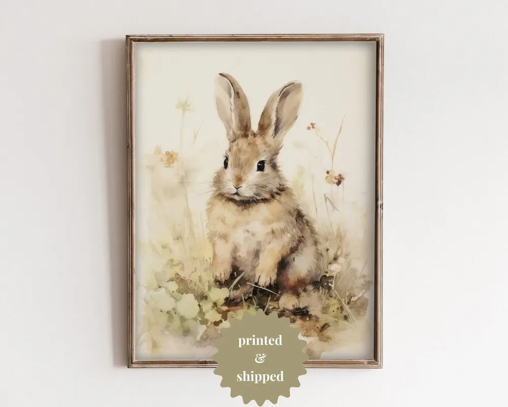 Baby Rabbit Vintage Style Painting, Easter Spring Decor