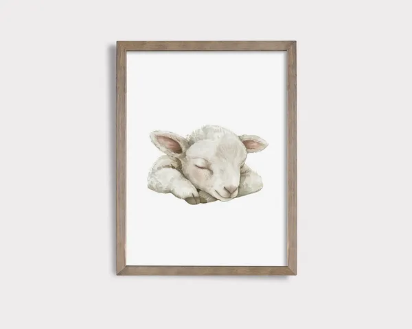 Sleeping Lamb Nursery Print, Cute Sheep Animal Art Print