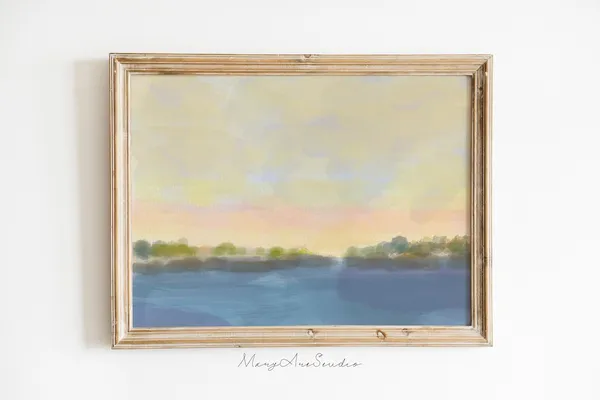 Neutral Lake Watercolor Art Print, Nature Landscape